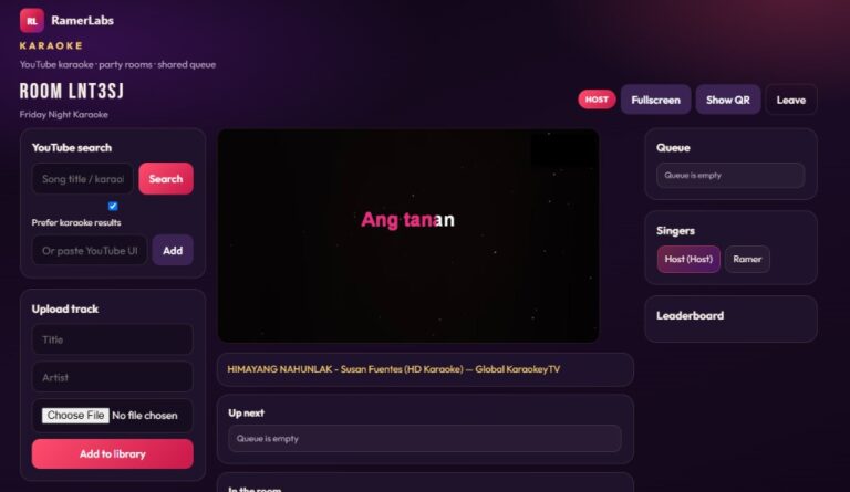 RamerLabs Karaoke: Host a Shared YouTube Karaoke Party in Your Browser