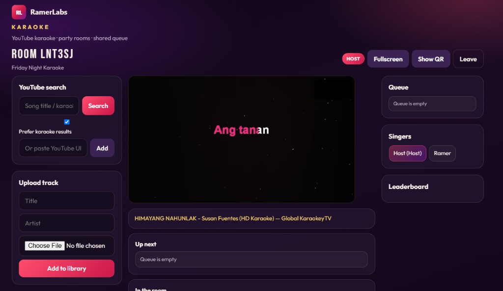 RamerLabs Karaoke: Host a Shared YouTube Karaoke Party in Your Browser